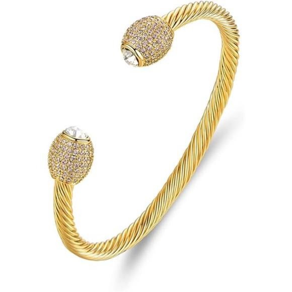 18K Gold Plated Crystal Cable Bangle Bracelet For Women - Cuff Bangle Bracelet - Picture 7 of 7